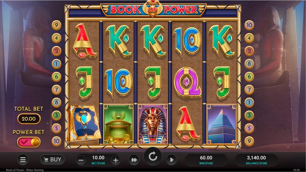 Book of power slot game with Ancient Egyptian theme by Relax Gaming