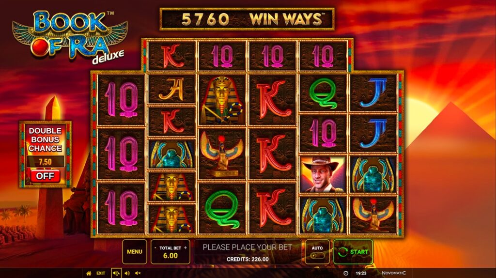 Book of Ra deluxe Win Ways slot game with Egyptian-themed reels by Greentube