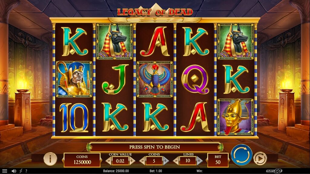 Legacy of Dead slot game with ancient tomb theme by Play’n GO